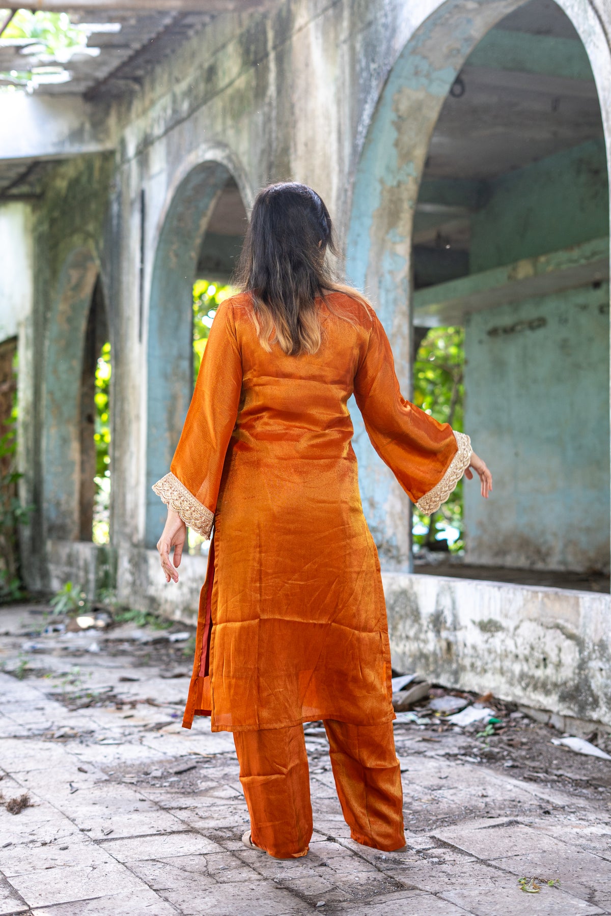 Honey Rust Bell-Sleeve Suit Set