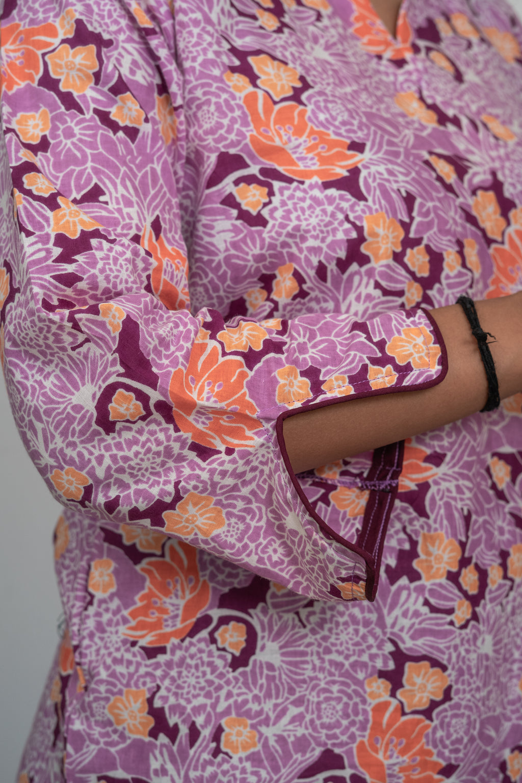 Women’s Cotton Floral Printed Kurti Top – Purple & Orange Casual Ethnic Tunic