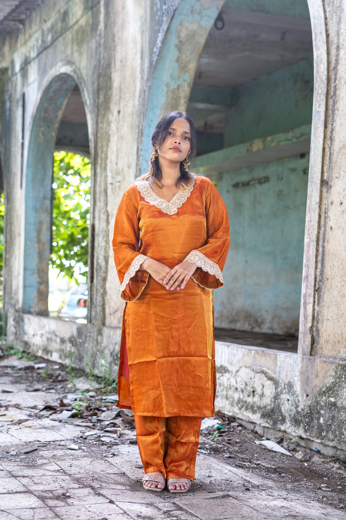Honey Rust Bell-Sleeve Suit Set