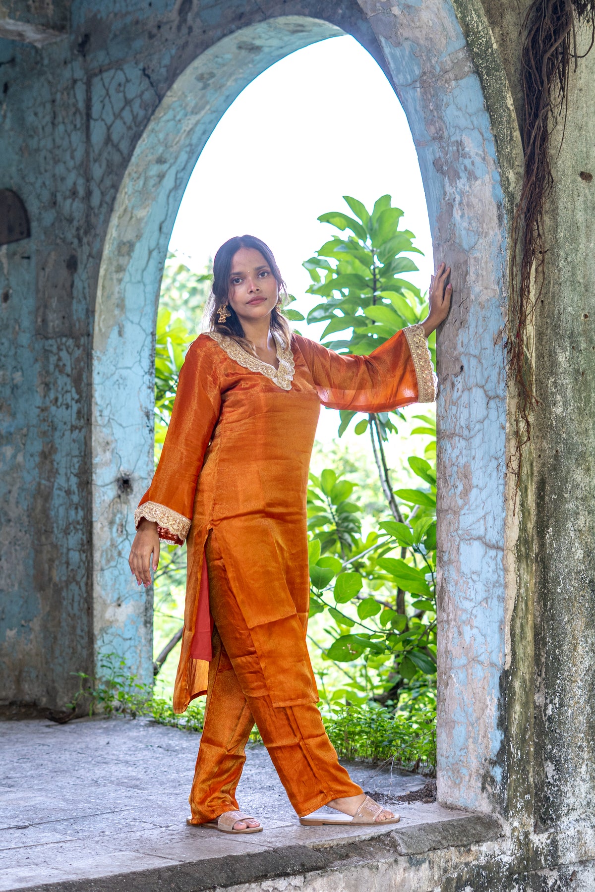Honey Rust Bell-Sleeve Suit Set