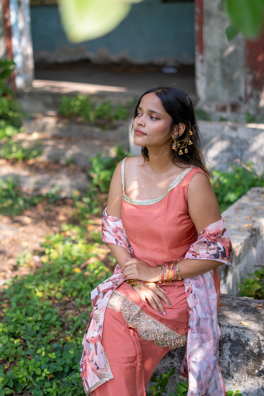 Peachy Romance One-Strap Kurta Set