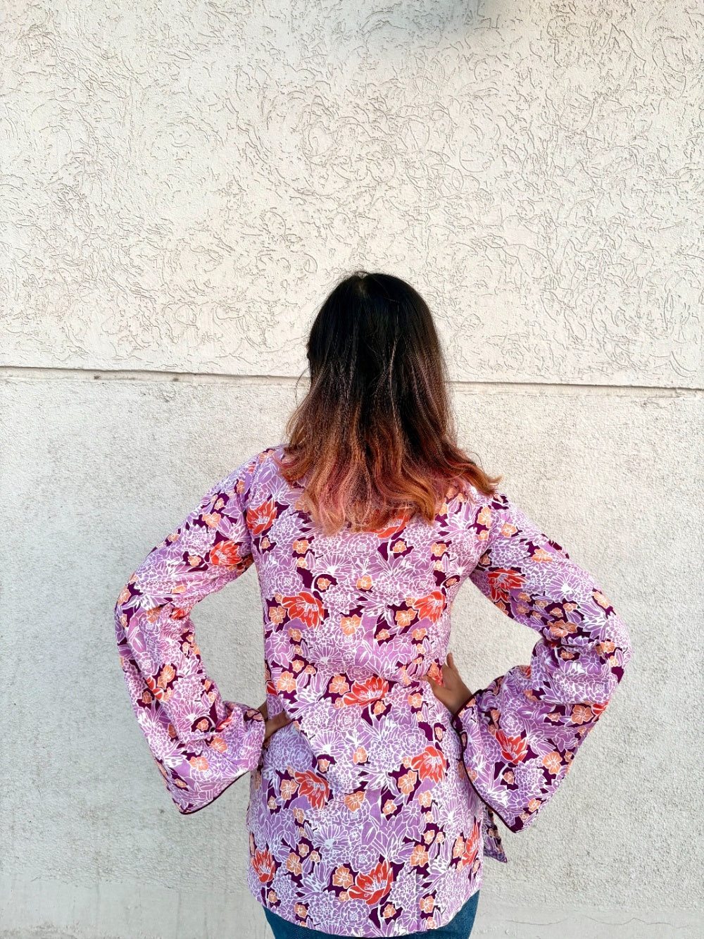 Women’s Cotton Floral Printed Kurti Top – Purple & Orange Casual Ethnic Tunic
